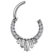 Piercing Septum Clicker en Titane ASTM F136 G23 avec Zircone Cubique (CZ) Taille Baguette et Ronde Mélangées, Plaqué Or 24K, 16G 8mm 10mm, pour Nez, Daith, Hélix