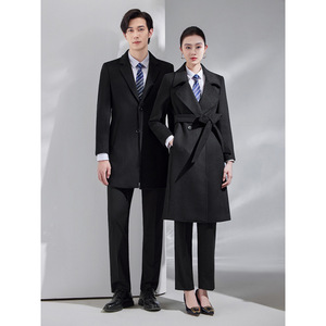 Winter Mid Length Wool Coat For Work Uniforms Men Women Solid Color Thickened With Belt Unisex Adult Size YS 6016 9002 - Product Image 1