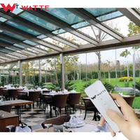 Auvent coulissant électrique rétractable en verre pour terrasse extérieure, restaurant/café, couverture de protection contre le soleil et la pluie pour maison, plat pour café