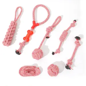 Mainan anjing tali katun tahan tumbuh gigi, mainan anjing kecil, sedang dan besar mainan simpul tali kunyah kepang hewan peliharaan