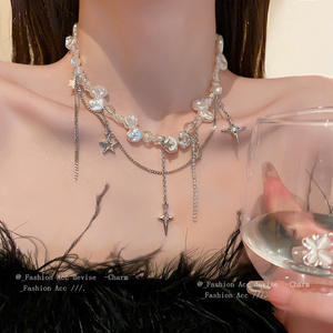 قلادات ذهبية اللون Kpop عتيقة للنساء قلادة قوطية على شكل قلب زركون متقاطع مع شرابة مجوهرات قلادة عنق - Product Image 2