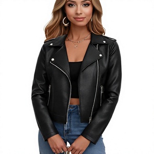 <b>Women</b> Faux Leather <b>Crop</b> <b>Jacket</b> Casual Zip Up Vintage Outerwear Wholesale Supplier - Product Image 1