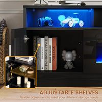 Meuble TV Kalsubo avec foyer intégré de 70 pouces, noir, avec prise électrique et éclairage LED. Équipé de placards de rangement, convient aux téléviseurs jusqu'à 80 pouces