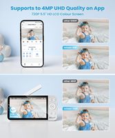 Caméra de surveillance pour bébé intelligente WiFi AI de 5,5 pouces avec alarme de pleurs, suivi du rythme cardiaque et des battements de cœur, recherche intelligente AI
