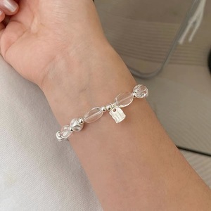 S925 Sterling Silver White Crystal <b>Bracelet</b> Elastic <b>Rope</b> Women's Jewelry Everyday Wear Natural Crystal Beads Fashionable Design - Product Image 3