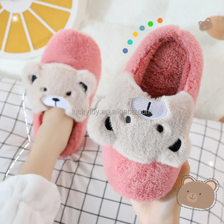 Winter 100% Cotton Plush Slippers Bear For Women Yangzhou Cartoon Custom Plush Bear Slippers