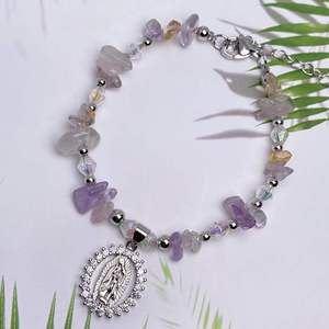 Perles de cristal turquoise faites à la main coeur zircone pavé religieux vierge marie <span class=keywords><strong>Chrm</strong></span> Bracelets bijoux spirituels - Product Image 5