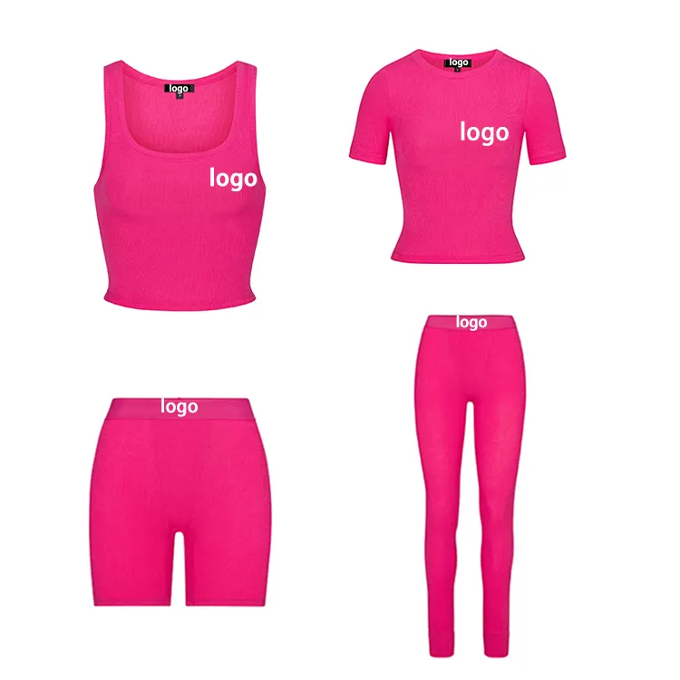 Kustom Logo pakaian wanita Tank top 2 pc set katun Ribbed kasual Loungewear untuk grosir dua potong set wanita