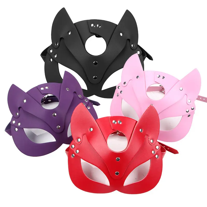 PU Leather Headwear Cosplay Women Bdsm Fetish Cat Head Black SM Sex mask Carnival Party Sexy Leather Cat BDSM Mask