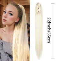 Extensions de cheveux synthétiques longues et lisses en queue de cheval avec pince à griffes, résistantes à la chaleur, pour femmes, vente en gros