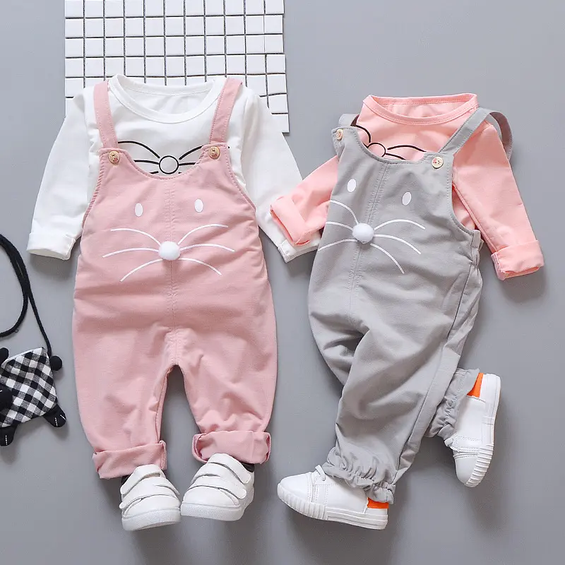 Cartoon Baby Overalls Set Girl 1-5 Years Baby Girls' Clothing Sets For 2 Year Wholesale Baby Girl 2 Piece Sets
