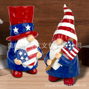 ตุ๊กตาคนแคระลายธงชาติอเมริกัน 2 ชิ้น เรซินสังเคราะห์ ของตกแต่งวันชาติอเมริกา สำหรับตกแต่งห้องนั่งเล่น ห้องนอน โต๊ะ - Product Image 2