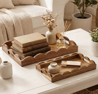 Plateaux de service décoratifs en bois, plateaux gigognes en bois avec poignées, plateau rectangulaire de style ferme pour table basse, pour collations et bougies