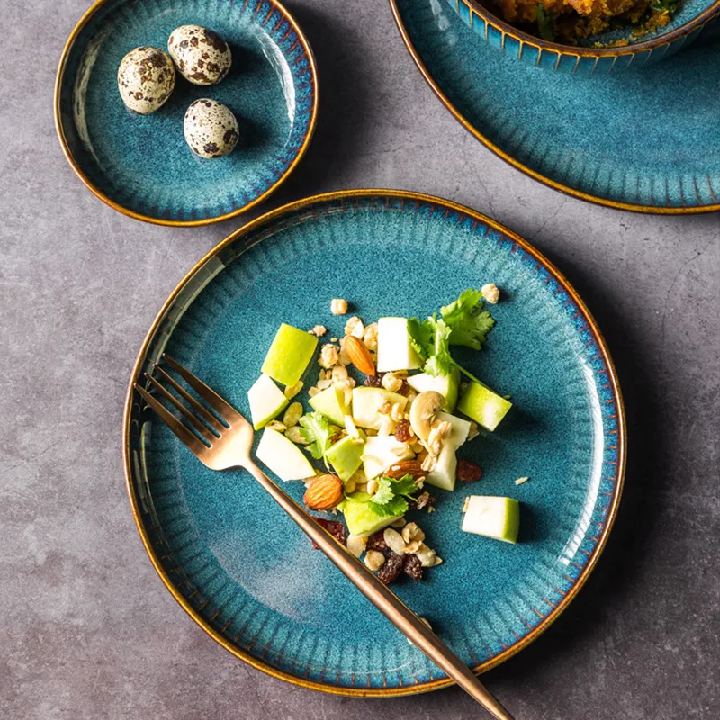 Kiln Glazed Creative Crockery Tableware Dishes Plates Square Ceramic Dinnerware Sets Royal Luxury Porcelain Dinner Set