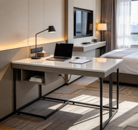 Bureau d'écriture avec plateau en pierre de quartz et structure métallique, avec prise électrique, pour chambre d'hôtel