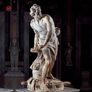 Sculpture de statue de <span class=keywords><strong>David</strong></span> et Goliath en <span class=keywords><strong>marbre</strong></span> blanc grandeur nature classique - Product Image 1