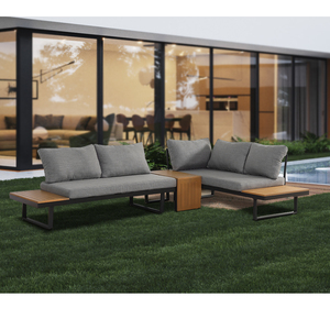Canapé sectionnel moderne en forme <span class=keywords><strong>de</strong></span> L pour l'extérieur chaises longues en bois avec design pour balcon, cour, patio, mobilier <span class=keywords><strong>de</strong></span> <span class=keywords><strong>jardin</strong></span> luxueux et fonctionnel - Product Image 2