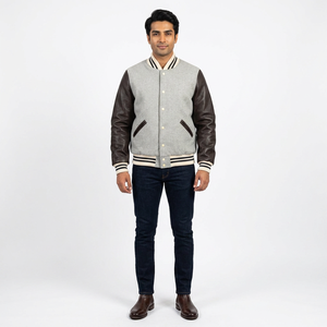 Custom Men's Premium Varsity Style Jacket Stand Collar Sheep Fur Embroidered Letterman Logos Patches Personalized Premium Jacket - Product Image 1