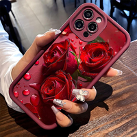 Coque de téléphone portable antichoc en TPU avec motif de roses rouges de luxe et protection d'objectif en forme d'échelle pour iPhone 11 12 13 14 15 16 17 18 Pro Max