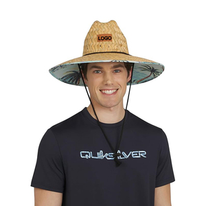 Chapeaux de paille personnalisés avec logo pour le surf, la pêche, la plage, protection solaire estivale, à large bord, style sauveteur, en paille naturelle - Product Image 1