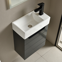 Meuble-lavabo mural flottant moderne et minimaliste noir avec vasque en céramique et miroir LED à interrupteur tactile pour usage hôtelier