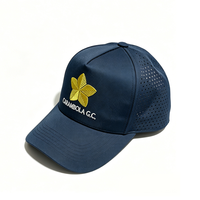 Casquette de camionneur personnalisée brodée de haute qualité, perforations découpées au laser, imperméable, 5 panneaux, casquette perforée à fermeture rapide
