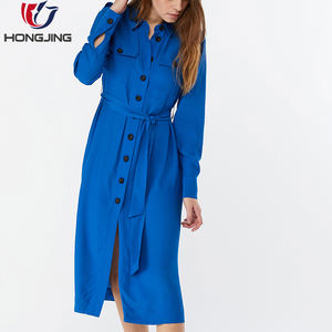 Nuovo modello delle donne di formale blu camicia a maniche lunghe midi dress - Product Image 5