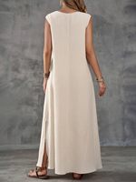 Robe longue élégante d'été pour femme, style européen et américain, sans manches, col en V, fente latérale, décontractée
