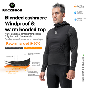 <span class=keywords><strong>ROCKBROS</strong></span> Haut de cyclisme thermique à manches longues coupe-vent à capuche pour adulte, unisexe, en molleton, viscose/acrylique/spandex, 374g - Product Image 2