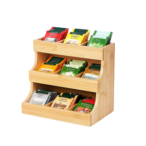Organisateur de thé vertical en bois sculpté moderne, support à sachets de thé rectangulaire, boîte à thé, solution de rangement pour la maison et le bureau - Product Image 1