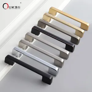 Oukali Hot Sale Modern Zinc Furniture Dresser Pulls Drawer Brushed Brass Kitchen Door Drawer Handle Vintage Bedroom Handles