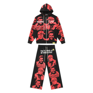 Tuta Unisex Y2K Hip Hop con Stampa Integrale, Felpa con Zip e Pantaloni Larghi, Set Streetwear Nero e Giallo - Product Image 2