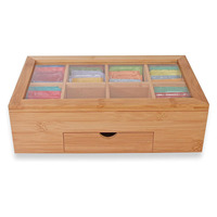 Boîte de rangement en MDF écologique de luxe à 9 compartiments avec couvercle en verre gravé au laser pour l'emballage de thé artisanal, personnalisable