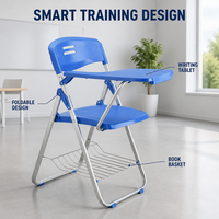 Chaise de formation pliable avec tablette d'écriture, panier à livres, coque en PP, pieds en acier de type O, pour bureau, école, conférence, vente en gros OEM