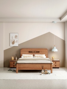 Minimalist Solid <b>Platform</b> <b>Bed</b> Queen Size Durable Wood <b>Bed</b> With Free Life Headboard Design - Product Image 1
