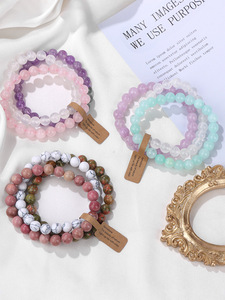 Nuovo 3 pz/set Healing Crystal Stone Beaded <span class=keywords><strong>bracciale</strong></span> uomo donna gioielli Rhodonite Rose Pink Quartz Black Onyx bracciali 2023 - Product Image 6