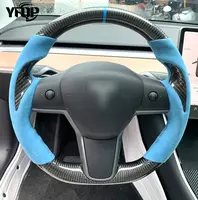 Steering Wheel New Steering Wheel Car Flat Leather For Tesla Model 3 Y S X Carbon Fiber Steering Wheel