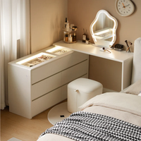 Coiffeuse de vente directe d'usine avec dessus en verre LED et miroir en forme de nuage avec tiroirs de rangement Meubles en panneau MDF