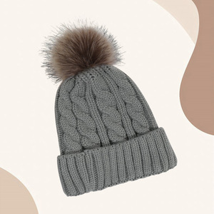 Cable Knit Pom Pom Hat Red Winter Warm Windproof Unisex Foldable 56-58CM Solid Color Twisted Pattern - Product Image 3