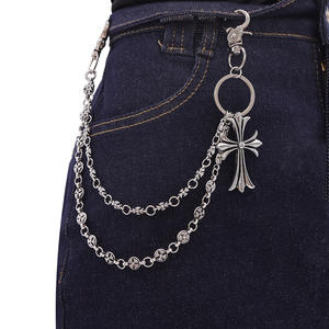 Double Layer <b>Cross</b> Waist <b>Chain</b> Tibetan Silver Denim <b>Chain</b> For Casual Wear With Double Ring Clips - Product Image 1