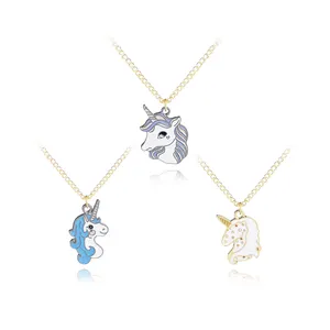 ZRM-collar de unicornio esmaltado para niña y niño, colgante de unicornio de dibujos animados, joyería
