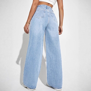 Vente en gros de jeans droits pour femmes, pantalons en denim à jambes larges, jeans taille haute extensibles, vêtements neufs - Product Image 3