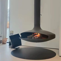 Cheminée suspendue en bois en forme de soucoupe volante UFO, cheminée de plafond à flamme réelle sphérique pour la décoration intérieure de la maison
