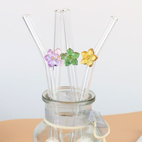 Paille en verre borosilicate transparente colorée réutilisable faite à la main Écologique Paille courbée avec fleur de cerisier pour accessoires de bar