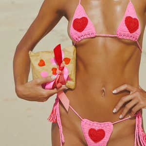 Sexy Ngọt Ngào Tình Yêu Trái Tim Crochet Chuỗi Bộ Bikini 2 Mảnh Bơi Ngắn Gánh Bìa Chắp Vá Tắm Phù Hợp Với Với 2 Pcs Trang Phục Bìa up - Product Image 2