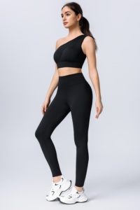 Completo Sportivo Monospalla Asimmetrico: Reggiseno e Leggings a Vita Alta, Design Senza Cuciture con Cut-Out, Tessuto Elasticizzato in Quattro Direzioni per Yoga - Product Image 4