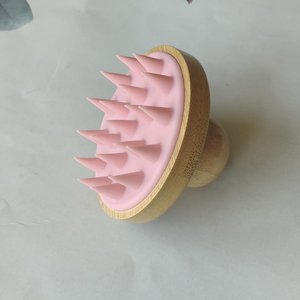 Laser Logo Hair Comb Cleaning Bamboo Hairbrush Silicone Bath <b>Brush</b> Wet and Dry Hair Scalp Massage with Bamboo Handle - Product Image 6