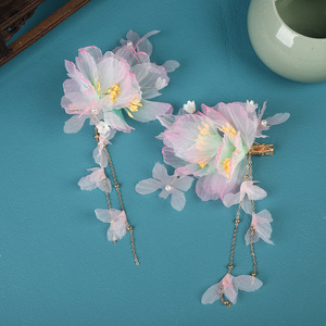 Nouvelles pinces à cheveux en tulle rose faites à la main, accessoires capillaires élégants et féériques, ornements capillaires de style chinois traditionnel - Product Image 4
