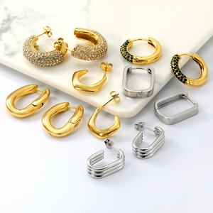 ต่างหูห่วงชุบทอง 18k สแตนเลสสตีล สำหรับผู้หญิง ไม่ก่อให้เกิดอาการแพ้ ประดับเพชรซิร์คอน ขายส่ง ไม่หมองคล้ำ รับสั่งทำ - Product Image 1