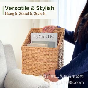 Rattan <b>Storage</b> <b>Basket</b> Rectangle With Handle Wall Mounted For Mail And Envelope Organization - Product Image 3